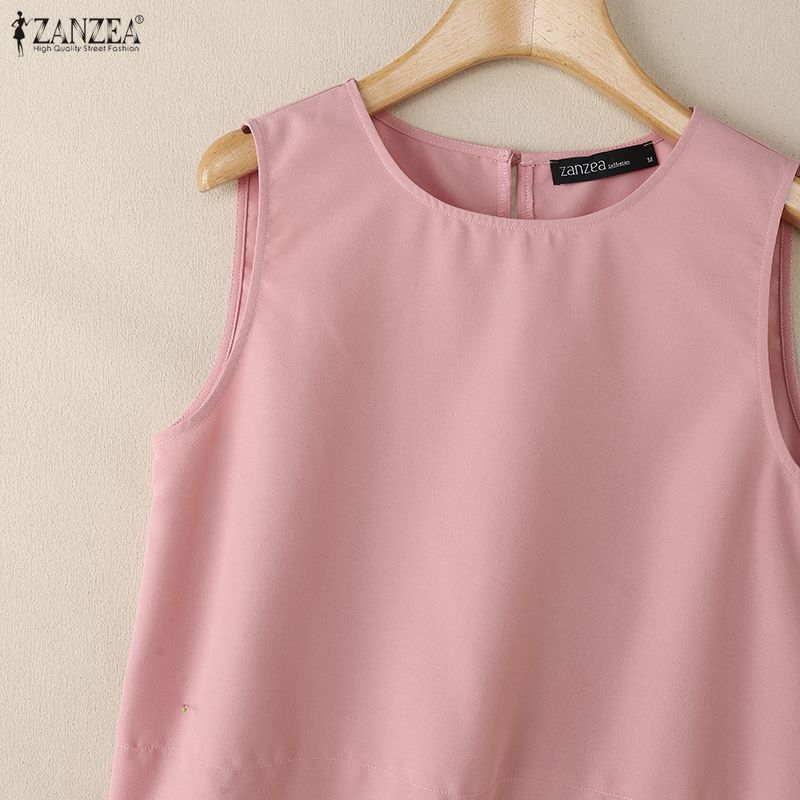 ZANZEA Women Lace Splice Summer Casual Round Neck Sleeveless Tank Tops