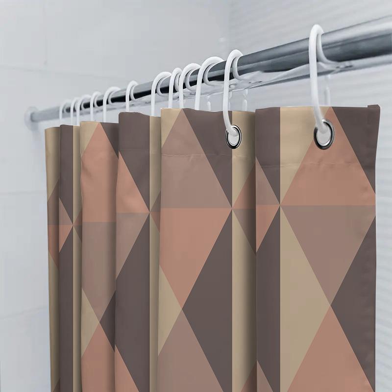 Modern Geometric Shower Curtain Bathroom Decor Pink Beige Brown Color Block Design Waterproof Fabric Shower Caddy