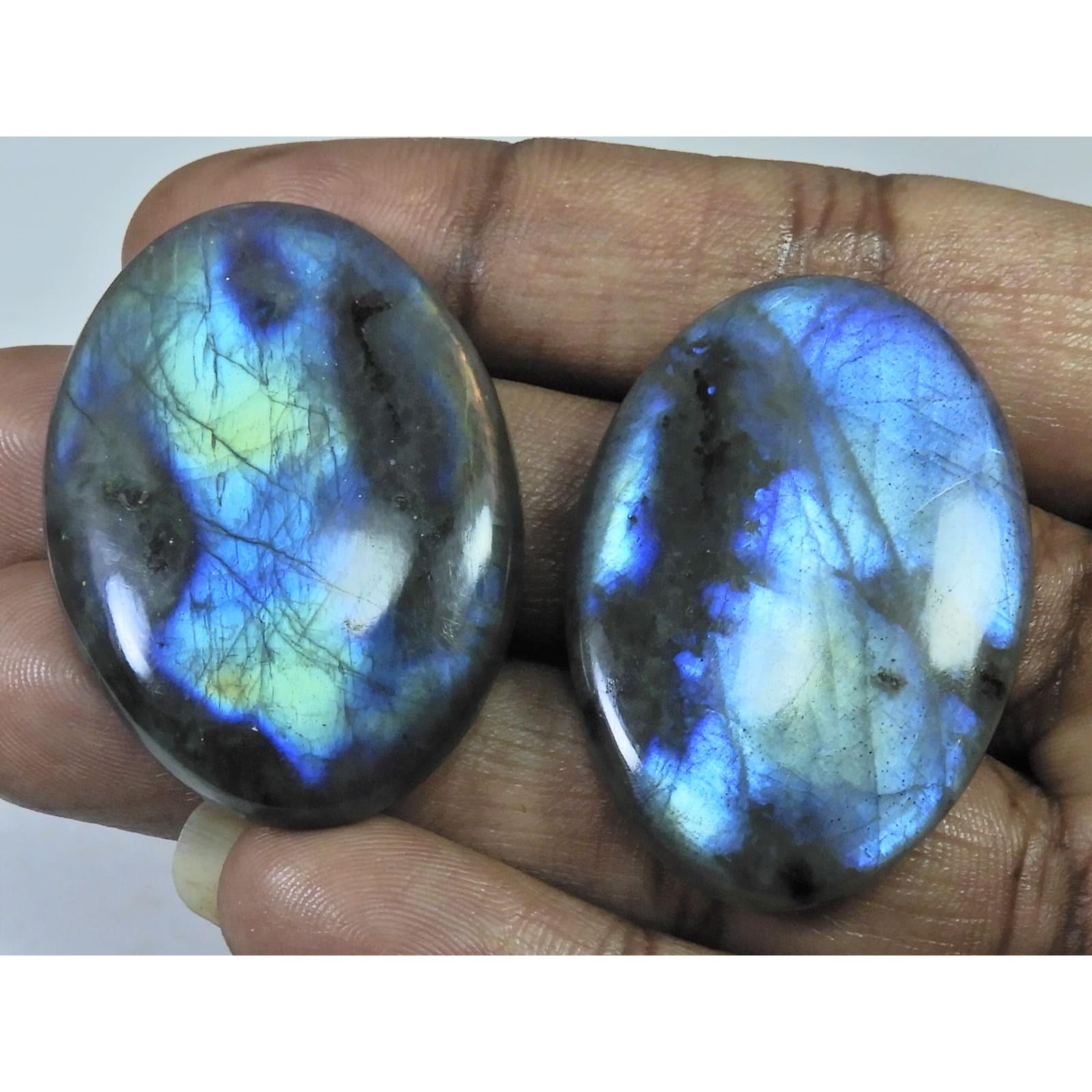 41-42 MM Natural Labradorite Multi Oval Cabochon Loose Gemstone 2 Pcs Lot D-211