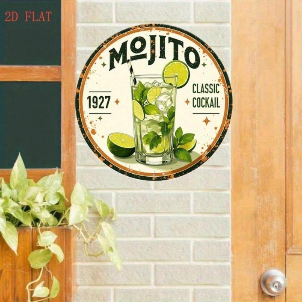 Vintage plechová cedule Mojito koktejl, kulatá, rustikální dekorace na stěnu