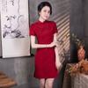 New Chinese Retro Highend Cheongsam Dress Women's Summer New Slimfit Super Body Temperament Red Dress
