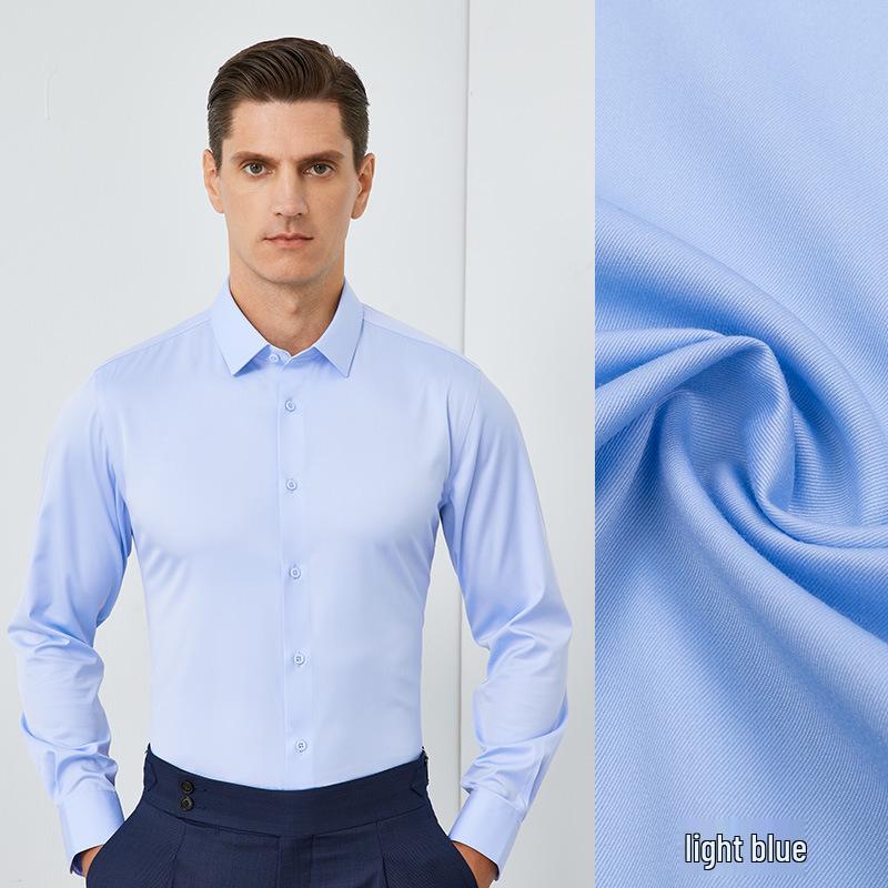 Men's Pure White Non-Iron Long-Sleeve Shirt: Stain-Resistant, Stretch, Professional Business Casual