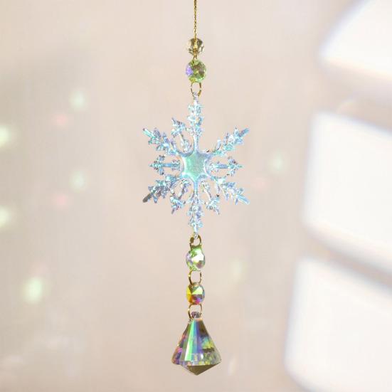 4Pcs/Sets Snowflake Faux Crystal Sun Catcher Decoration Indoor Outdoor Garden Window Hanging Prism Rainbow Maker Ornament Christmas Pendant
