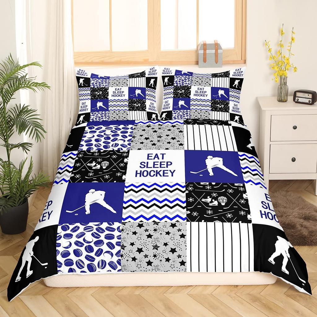 Ice Hockey Sport Duvet Cover Burning Hockey Ball for Teen Athlete Black Polyester Quilt Cover for Friend Gift Bedroom Decoration