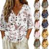 Women V Neck Vintage Floral Print Loose Fit Short Sleeve Blouse Linen Blend Casual Top for Everyday Wear Summer Spring