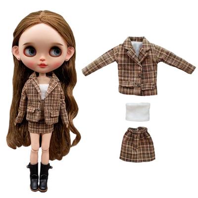 Rakulifey Blythe Suit Set, Coat and Skirt, Neo Blythe Outfit, Obitsu 24, Two Colors (Brown)