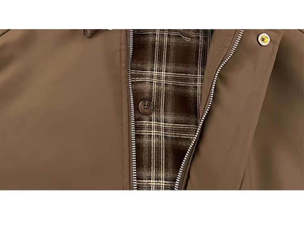 Men's Retro Plaid Patchwork Flight Jacket - Brown Casual Baseball Style