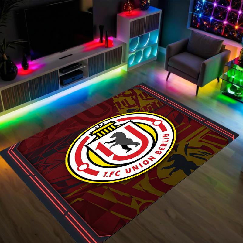 Union Berlin FC Design Kristall Samt Teppich Gemütlich Non?Rutschfester Teppich mit Aufdruck für Schlafzimmer Wohnzimmer Eingang