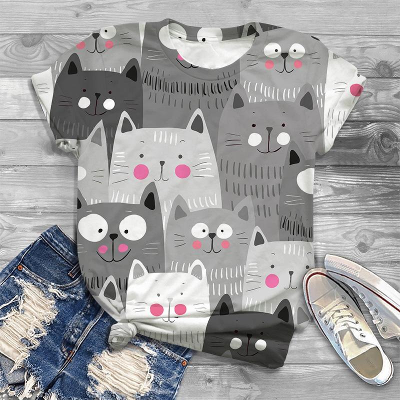 Trendy Cute Fashionable Women's Clothing 3D Animal Fun Printed Casual Short Sleeved T-shirt for Women Shirt