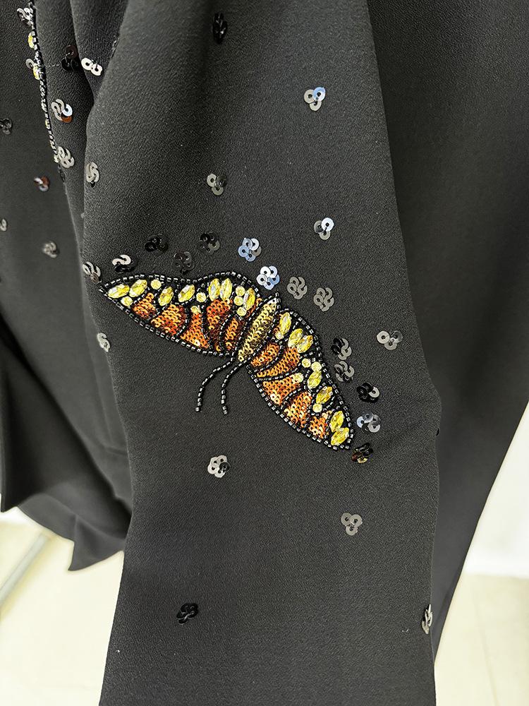 High Street Fashion 2026 Butterfly Bead Rhinestone Suit: Heavy Duty, Three-Dimensional Two-Piece Set with Long Pants.