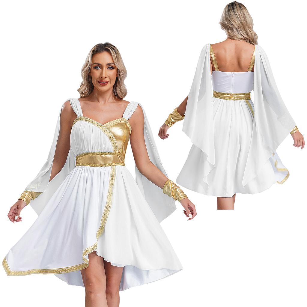 Sleeveless Chiffon Dress for Women Gold Stamped Irregular Design with Cuffs Hidden Zipper