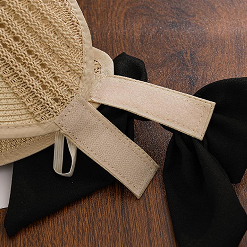 Summer sun hat women's Korean version fashionable bow top sun hat outdoor travel straw woven large eave sun hat