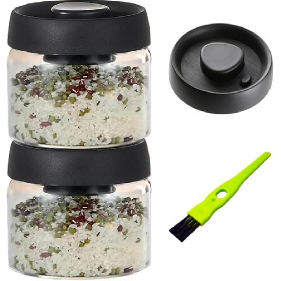 Vacuum Coffee Canister, 40FLOZ×2pcs Airtight Glass Jars Set for Kitchen Pantry,Coffee Bean Storage Container,Perfect for Ground Coffee,Loose 400ml*2