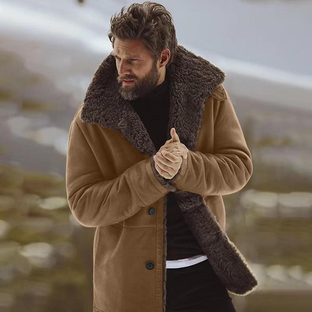 Veste d'hiver en peau de mouton pour hommes, manteau chaud doublé de laine de montagne en Faux agneau