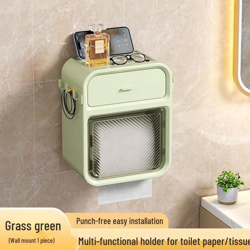Punch-Free Bathroom Tissue Box with Storage Shelf
