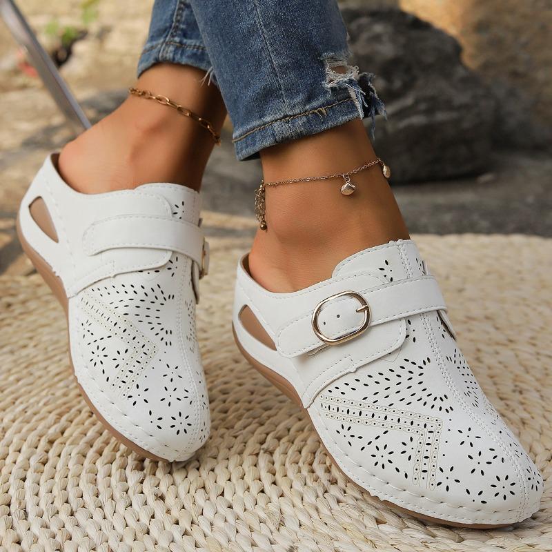 Summer Baotou Half Slippers Strappy Wedge Women's Sandals Large Size Hollowed-out Single Shoes Women's Breathable