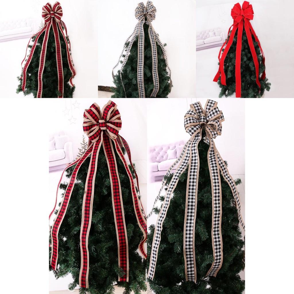 Beautiful 120cm Red And Black Buffalo Check Christmas Bow Decorative Tree Topper