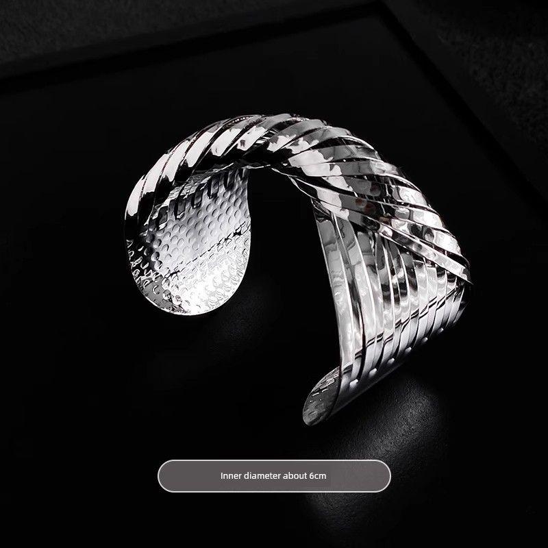 

European and American Minimalist Style Cross-Over Metal Open Bracelet for Women, Couple s Bracelet, Fashionable Arm Band Jewelry Cross Wrap-Around Bracelet [Opening Adjustable]