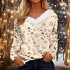 Women's Long Sleeve Christmas Print V-Neck Top with Plush Collar for Winter