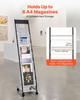 Brochure Display Rack, Narrow 6-Tier Magazine Literature Display Stand with Wheels, Metal Floor Standing Magazine Rack, Movable Newspaper Catalog