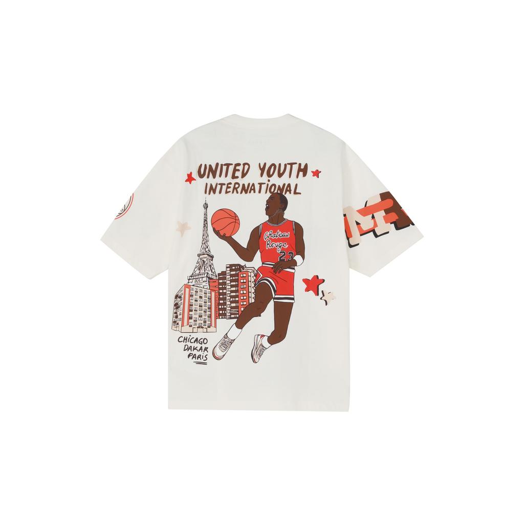 Jordan X Maison Chateau Rouge Joint Vintage Basketball Character Cartoon Print Short Sleeve T-Shirt Men Tops Sail-White DJ9767-133