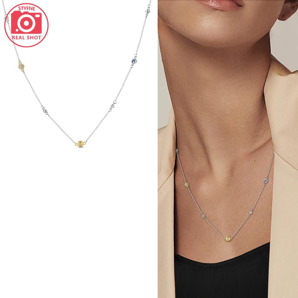 Authentic copper Necklaces Starry Sky Pendant Blue Zircon Moon Star Shape Heart Necklaces Women Jewellery Classical Anniversary Gift