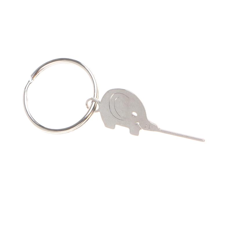 Universal SIM Card Ejector Tool Stainless Steel Keychain with Cute Elephant Charm 1Pcs