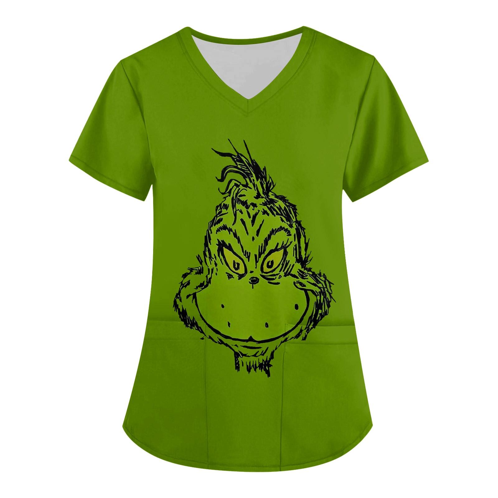 

Women s Fashion V-neck Short Sleeve Workwear With Pockets Christmas Print Tops XXL