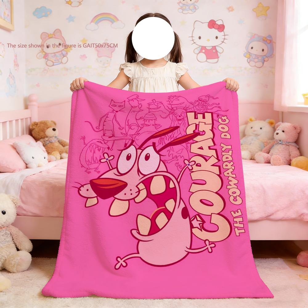 C-Cowardly Blanket For Soft Throw C-Courage the Blanket D-Dog for Picnic Bed Sofa Home Cartoon Bedroom Cozy Warm Comfortable