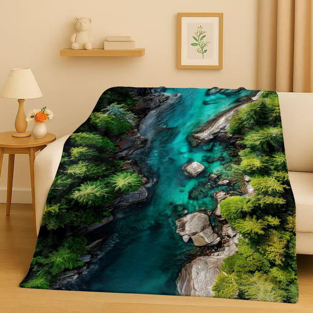 3D Beautiful Natural Scenery Sea Sky Tree Flannel Blanket,Ultra Soft Warm Plush Throw for Home Bedroom Bed Sofa Cover Kids Gift