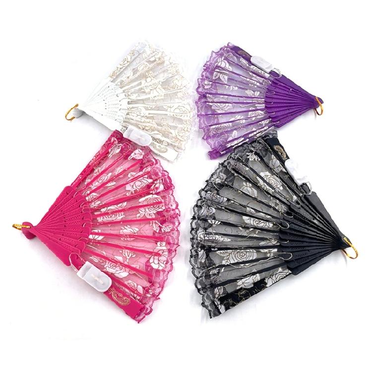 LED Light Up Rose Lace Florals Hand Fan Luminous Costumes for Wedding