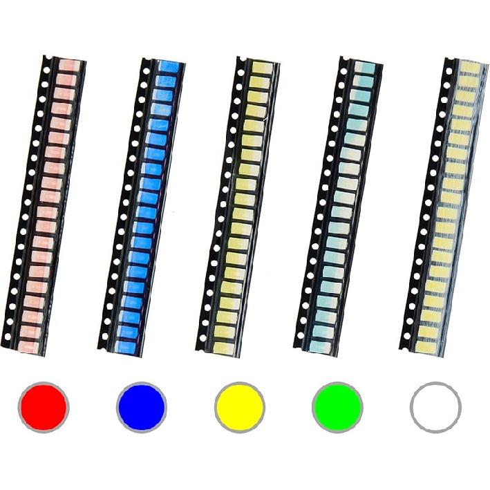 100pcs 5 Types Colors 5050 Red Yellow Blue Green White SMD LED Diode Lights Chips Kits (Surface Mount) 20mA High Intensity Lighting Components Light