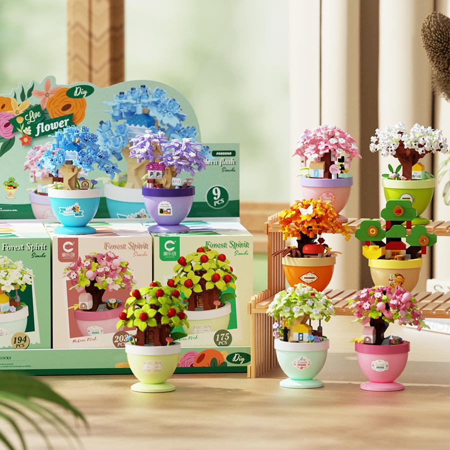 Colorful Forest Spirit Micro Building Blocks Plastic Potted Plants Educational Kids Toys New Year Decor Thanksgiving Day Gifts