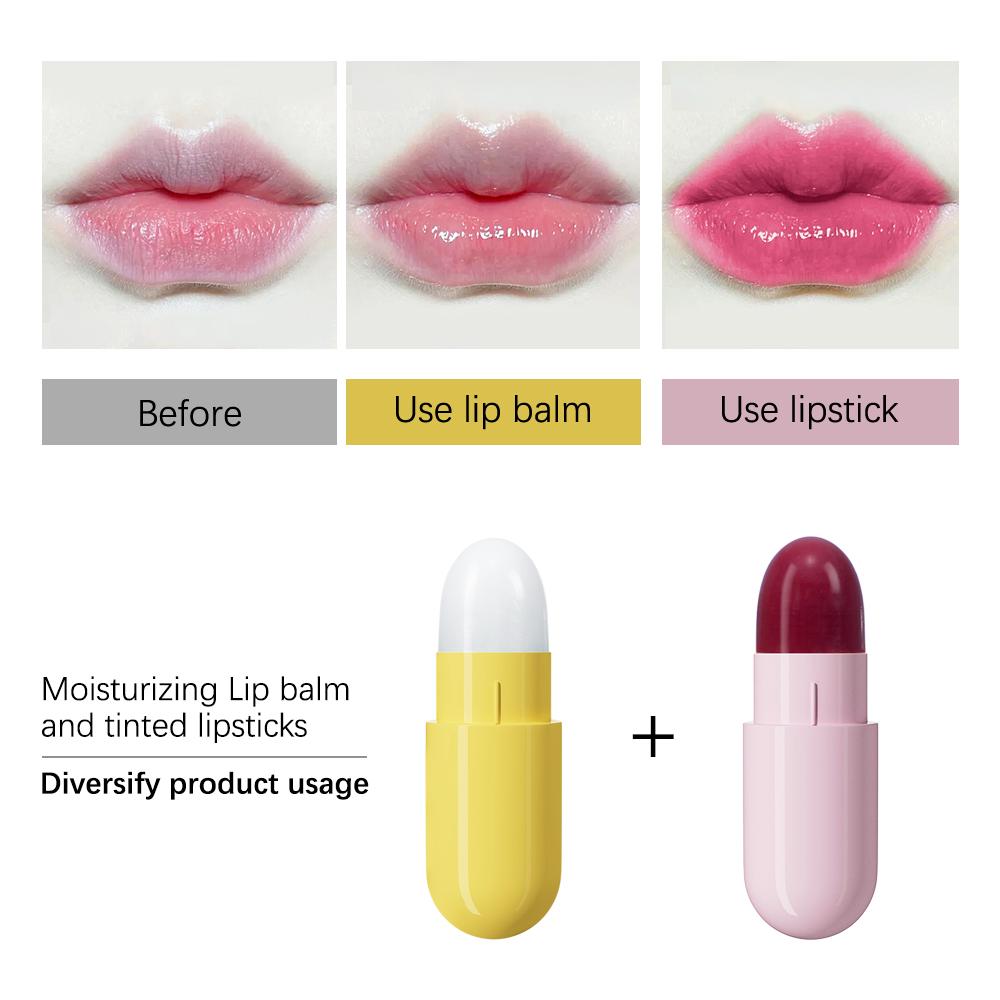 6pcs/set Mini Cute Capsule Lipstick Set with Lip Balm Moisturizing Waterproof Non-stick Cup Carry Pill Lipstick Lips Makeup Gift