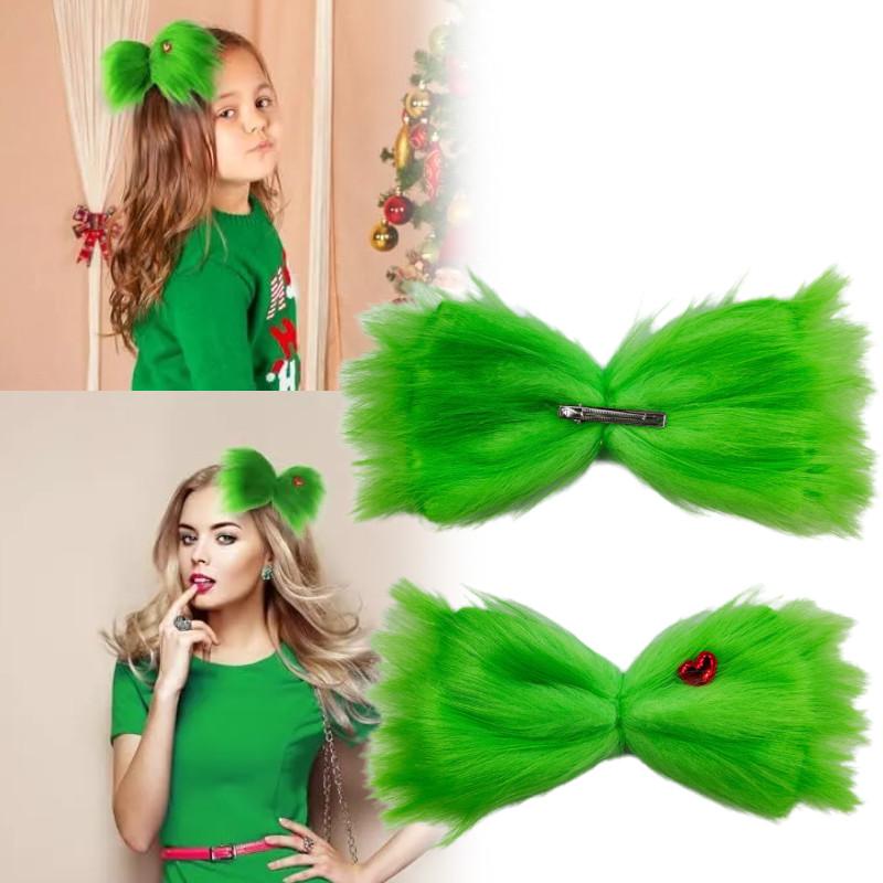 Green Large Furry Hair Bow Christmas Hair Clip Women Girl Costume Party