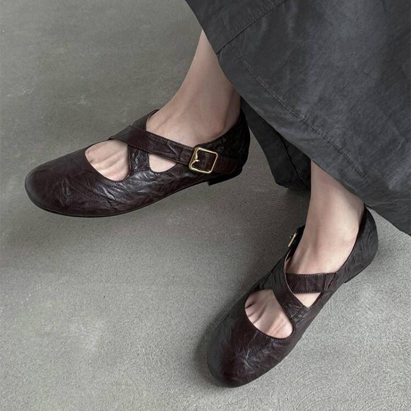 2025 Spring New Women's Leopard Horsehair Narrow Band Cross Strap Flats Round Toe Leisure Soft Comfortable Female Ballerinas Hot