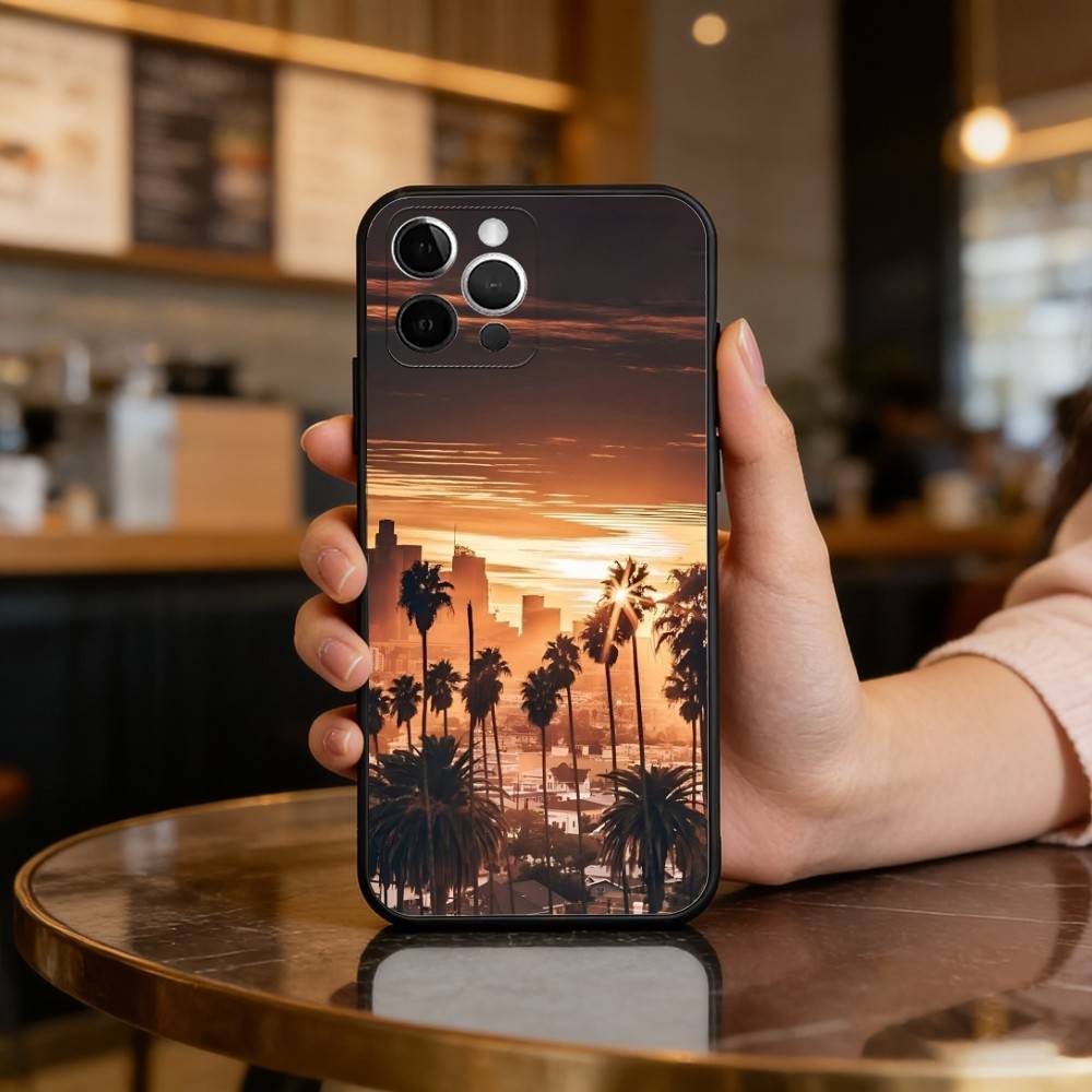 Kalifornien Reise Los Angeles Handyhülle Für iPhone 17,16,15,14,13,12,11 Plus,Pro Max,Weiches Silikon Schwarze Hülle