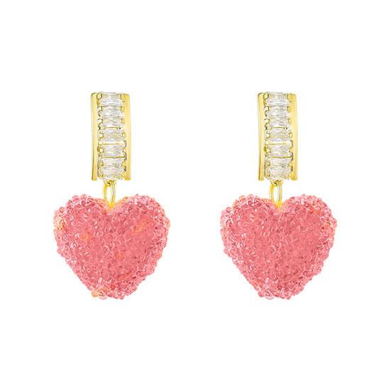 

1 Pair Dangle Earrings Shiny Cubic Zirconia Sweet Geometric Anti-fade Decorative Birthday Gift Women Pink Fudge Love Pendant Stud розовый