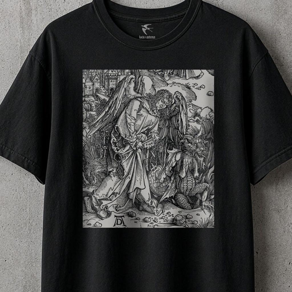 Dürer Apocalypse Woodcut | The Angel with the Key to Bottomless Pit 1511 - Gothic Occult T-Shirt