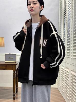 Men's Plus Size Hoodie Cardigan Sweatshirt, Autumn/Winter Casual Teen High School Baseball Jacket.