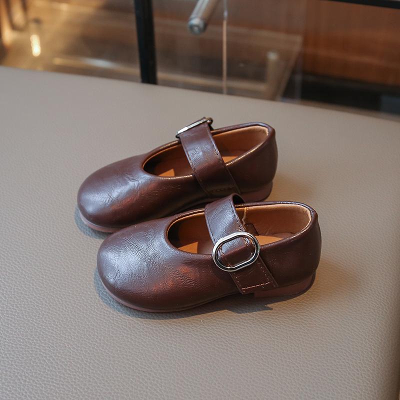 Autumn Little Girl Leather Shoes Shallow Retro New Kids Flat Shoes Causal Simple Children Ballet Shoes for Wedding Party