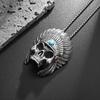 Neue kreative und personalisierte Halskette mit Anhänger aus Gothic-Totenkopf mit Feder und Indianerhäuptling, Geisterkopf-Halskette für Herren, Motorrad-Punkrock-Schmuck