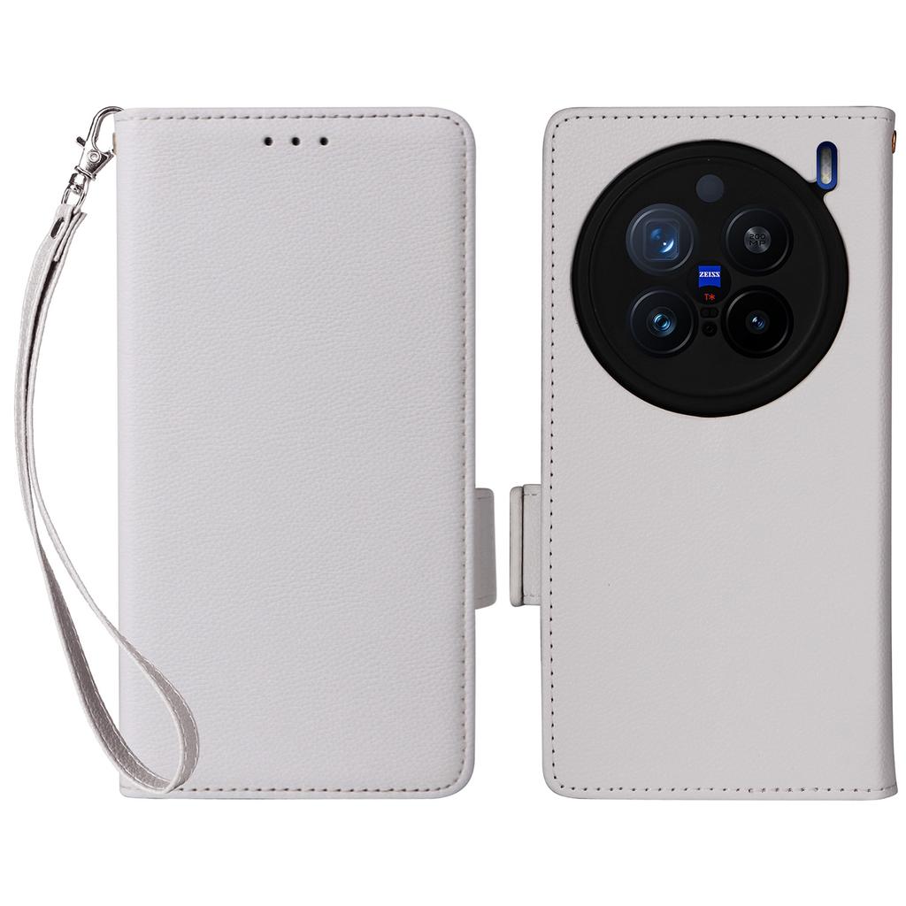 For vivo X200 Pro 5G Case with Wrist Strap Litchi Texture PU Leather Wallet Phone Cover