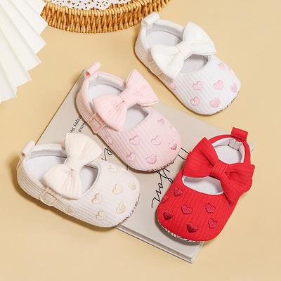 Babyschuhe 0-1 Jahr: Gestrickter Stoff, Schleifendesign, Weiche Sohle, Rutschfeste Indoor-Kleinkindschuhe