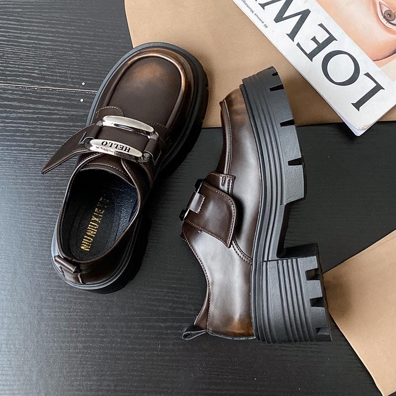 

Модные женские мокасины в британском стиле, удобные низкие кроссовки для женщин с пряжкой сбоку, дышащая женская обувь, повседневная обувь для студентов 40 коричневый