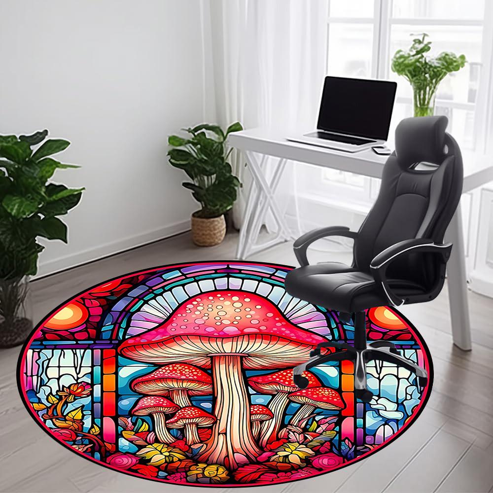 1pc Mushroom Window Office Round Area Rug, Indoor Mat Suitable ForOffice, Under Office Chairs Bedroom Living Room Home Decor, Room Deco D059
