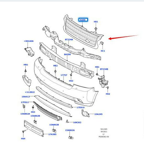 LR011133 Gray Edge Silver Mesh Grille for 2010-2012 Land Rover Range Rover.