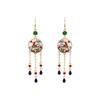 Chinese Style 925 Silver Sun God Deer Earrings with Hetian Jade, Enamel Glaze & Tassel Hooks