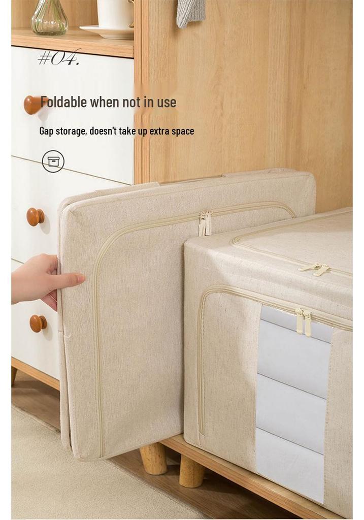 Tianshan Cotton & Linen Foldable Storage Box with Thick Steel Frame