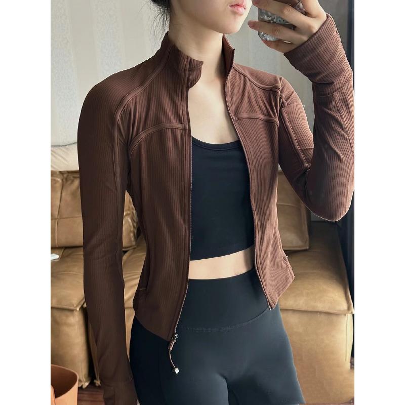 Spring and Autumn Ribbed Women's Short Zip-Up Cardigan Slim-Fit Stand-Up Jacket Yoga Jacket